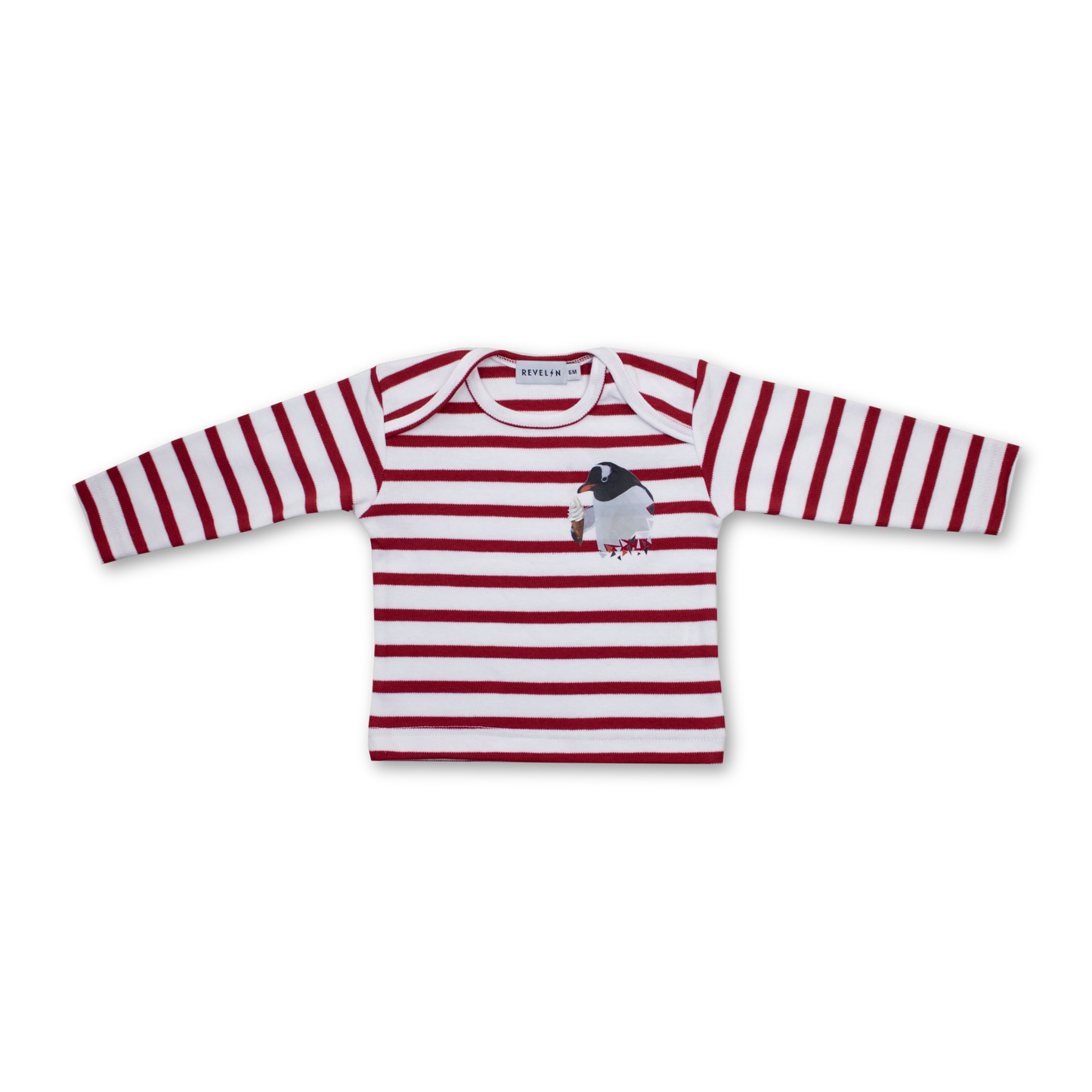 Babies long sleeve top - Red/White - Chilly the Penguin