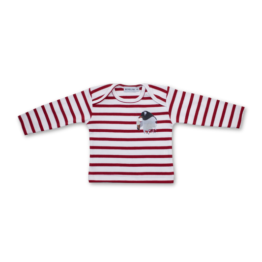 Babies long sleeve top - Red/White - Chilly the Penguin