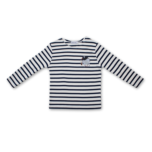 Children's long sleeve top - Navy/White - Chilly the Penguin