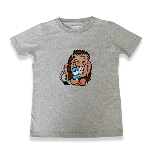 Children's T-shirt grey - Lion with ice lolly