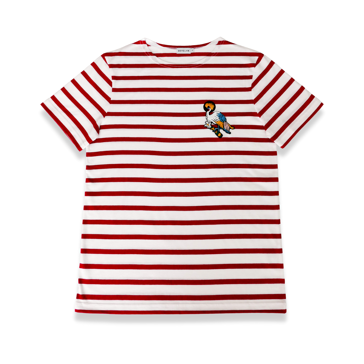 Red and white striped mariniere t-shirt - Champagne crane