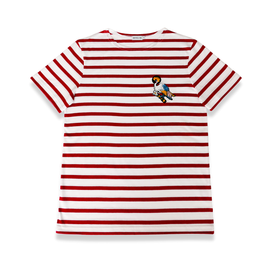 Red and white striped mariniere t-shirt - Champagne crane