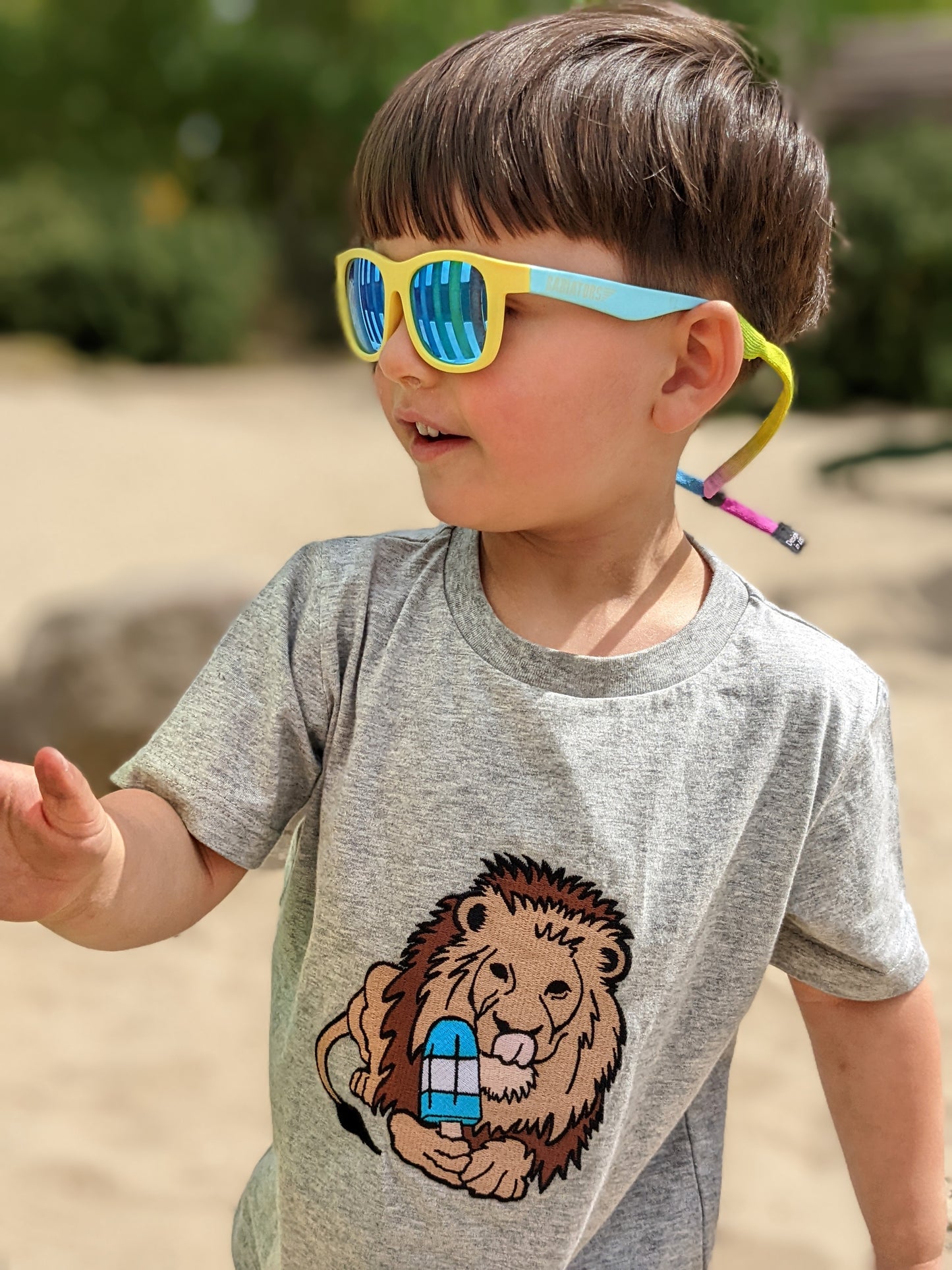 Children's T-shirt grey - Lion with ice lolly