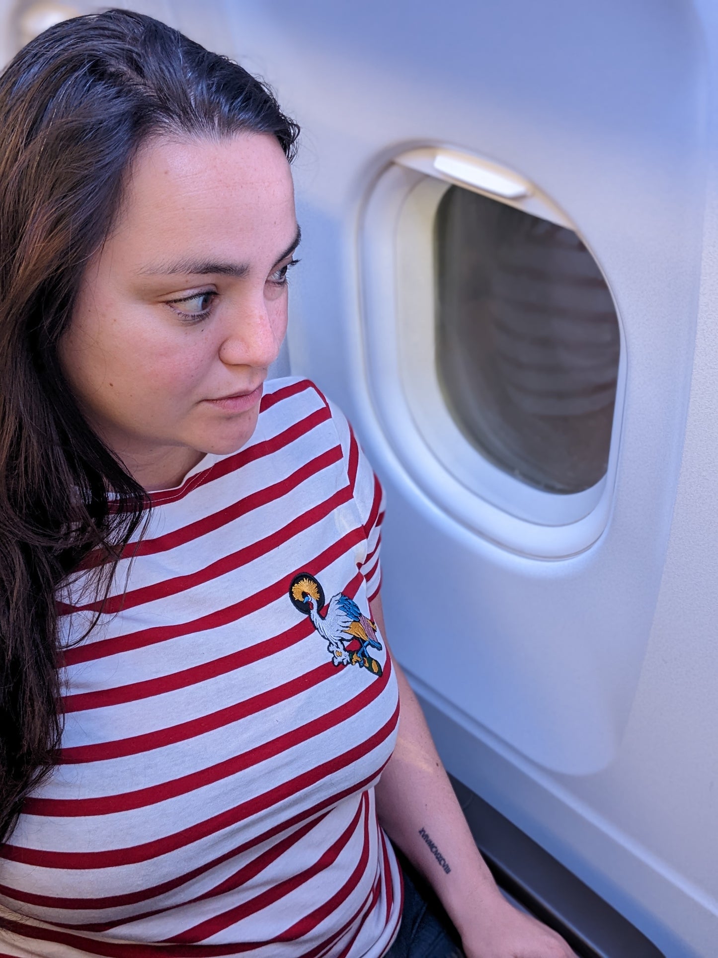 Red and white striped mariniere t-shirt - Champagne crane
