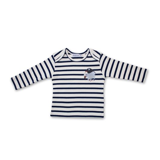 Babies long sleeve top - Navy/White - Chilly the Penguin